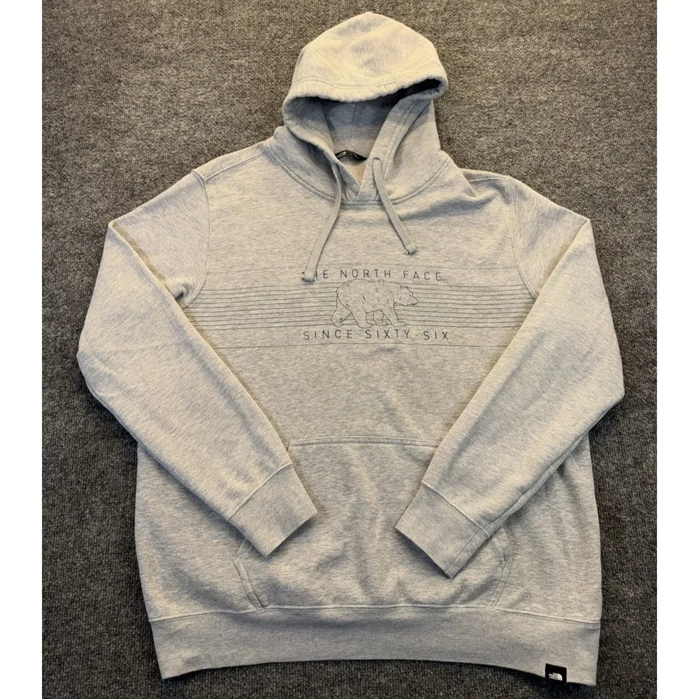 The North Face Men's XL Gray Graphic Pullover Hoodie Bear Logo Sweatshirt